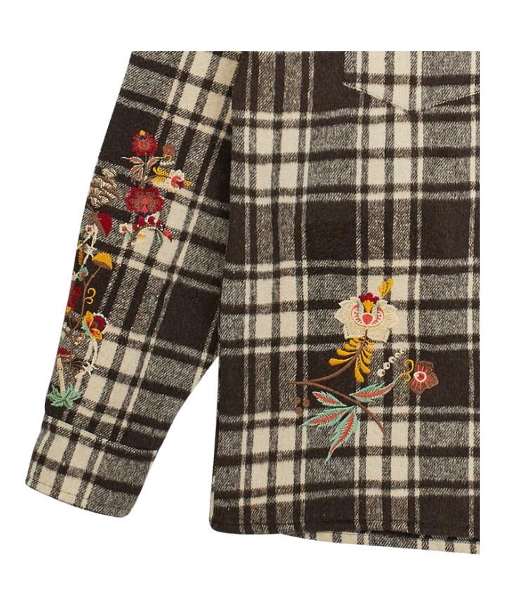 Reason Botanic Embroidered Flannel Overshirt Button Up Brown Men’s Size Medium