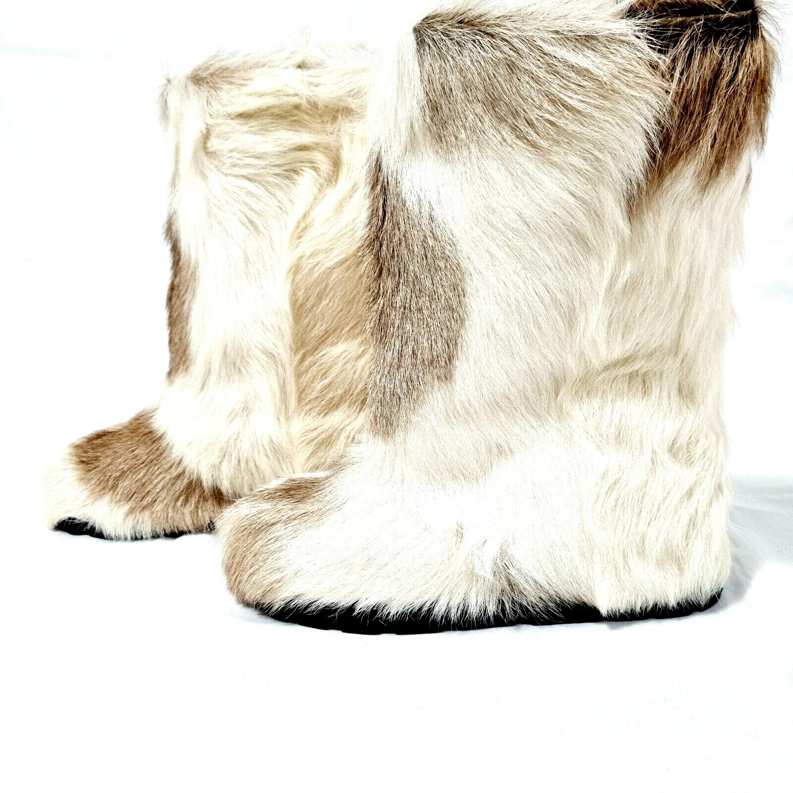 Litvin Boots Goat Fur Winter White Grey Brown Handmade Women Size 5 US 36 EUR