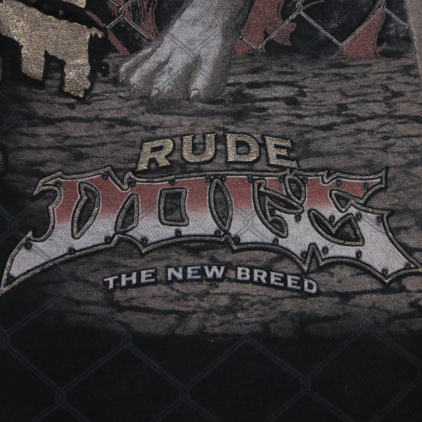 Vintage Rude Dog Tee All Over Print Pittbull Art Y2K T Shirt Large Cage Fighting