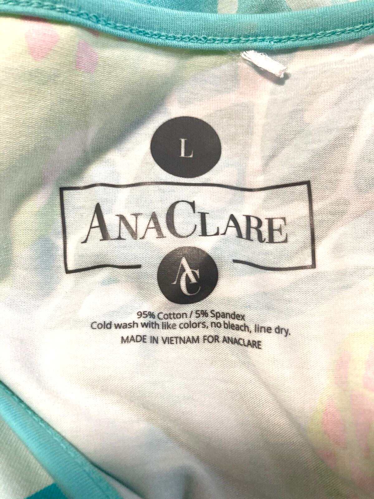 Ana Clare Resort Wear Top 3/4 sleeve soft stretchy turtle print turquoise L