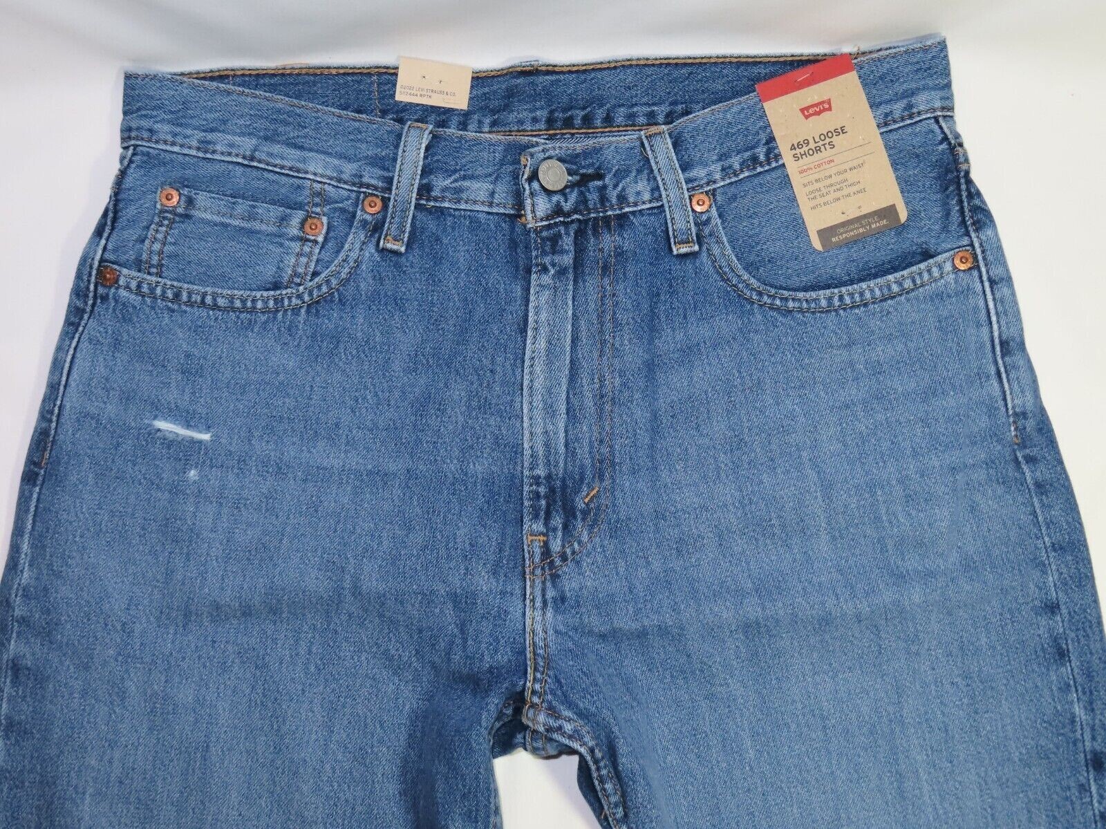 Levi’s 469 Loose Fit Factory Cut-Off Jean Shorts with Holes Medium/Blue NWT