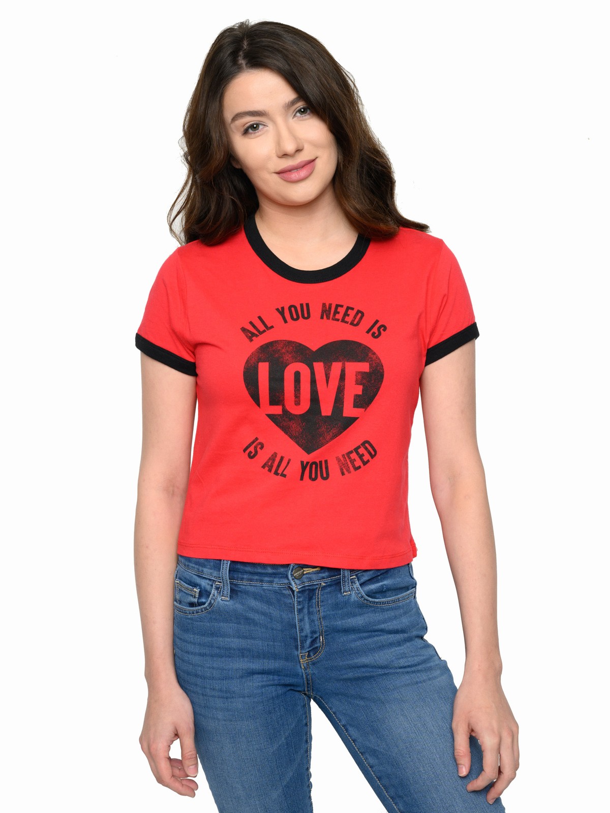 Juniors Beatles All You Need Is Love Band T-Shirt Halloween Tee Black Red