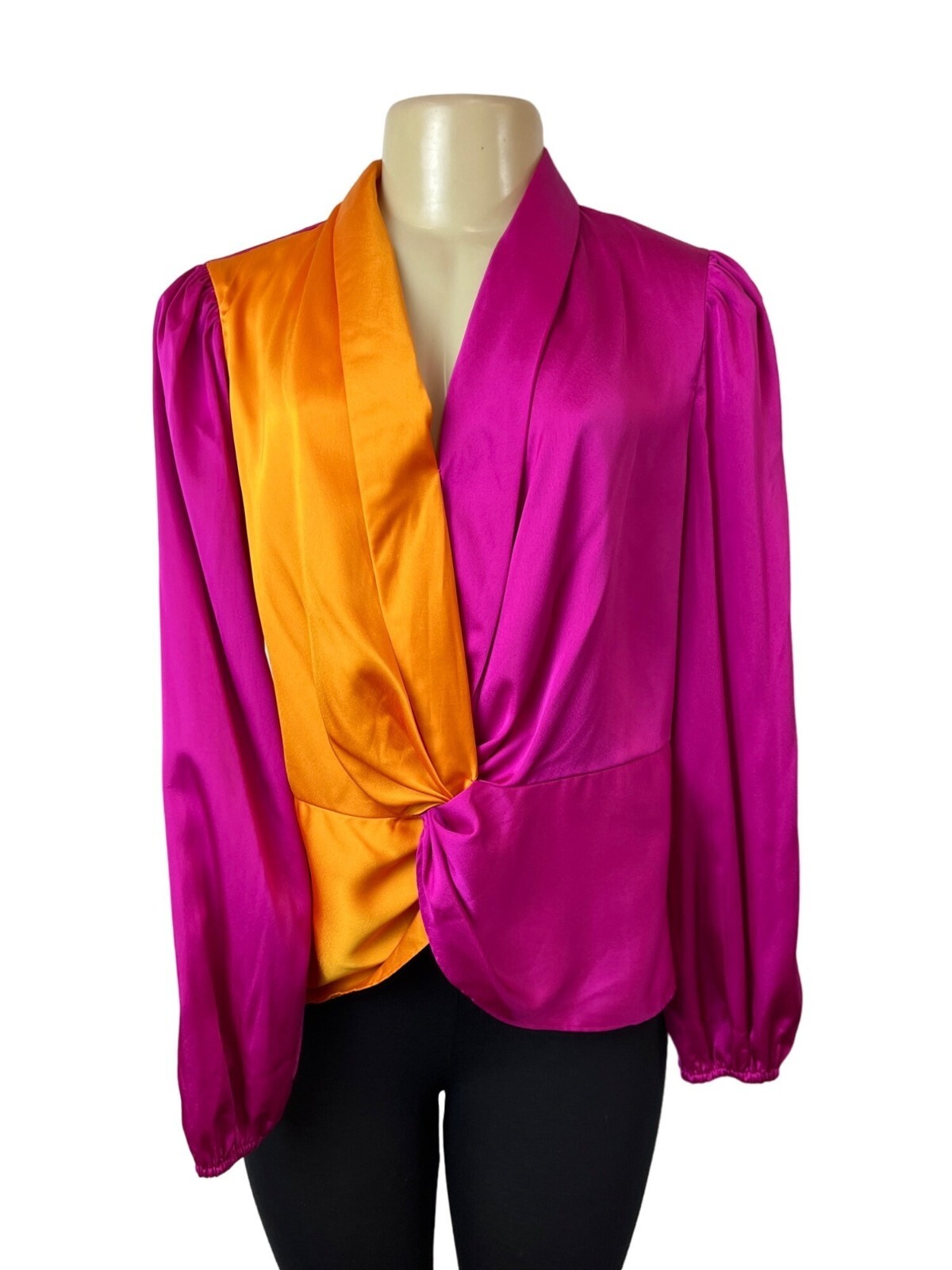 International Concepts Women’s Magenta and Orange Long Sleeve Blouse Sz M