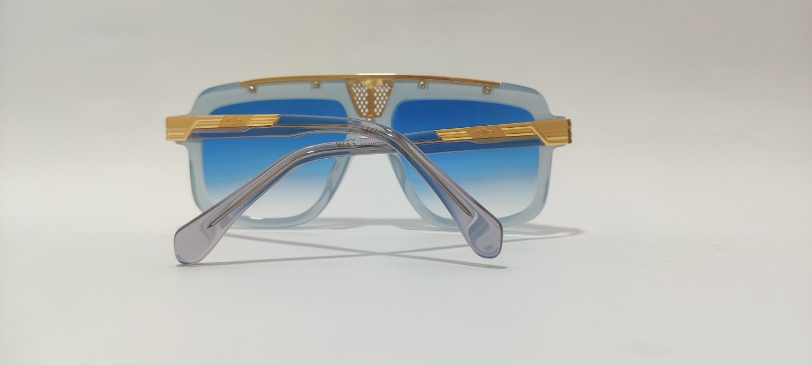 Cazal Sunglasses Crystal Translucent Gold Frame Blue Tinted Lens Unisex Eyewear