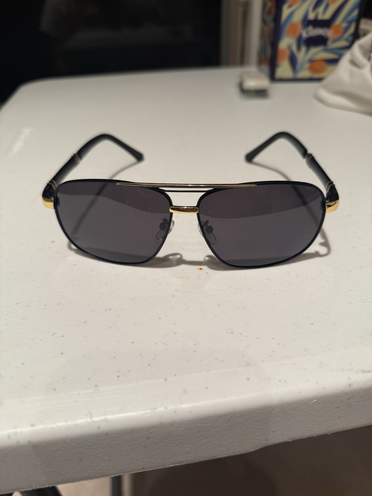 Black Gold Aviator Navigator Sunglasses Dark Lens Double Bridge Men’s