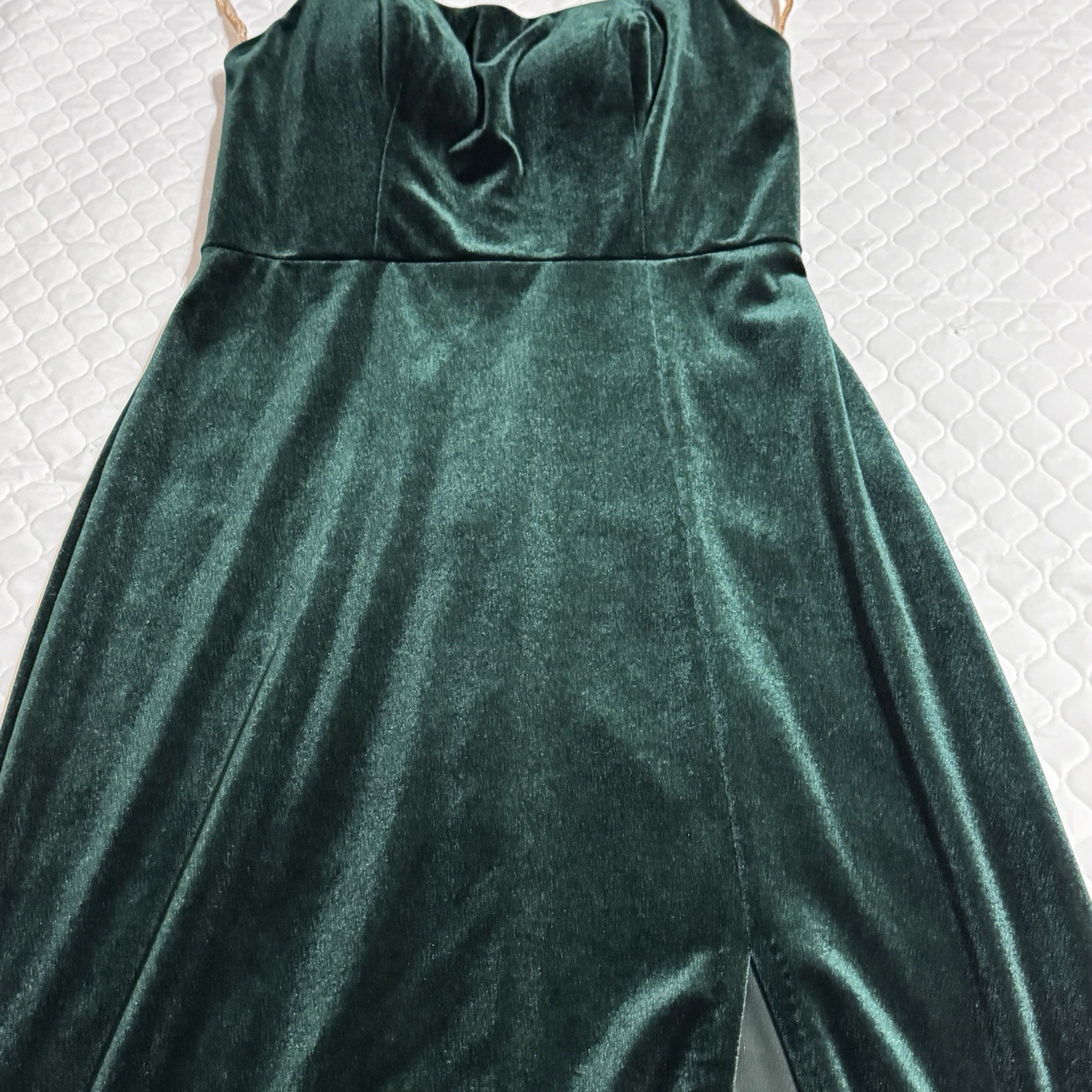 Jenny Yoo Sz 4 Issa Velvet Off-The-Shoulder Column Gown Maxi Dress Green Boning