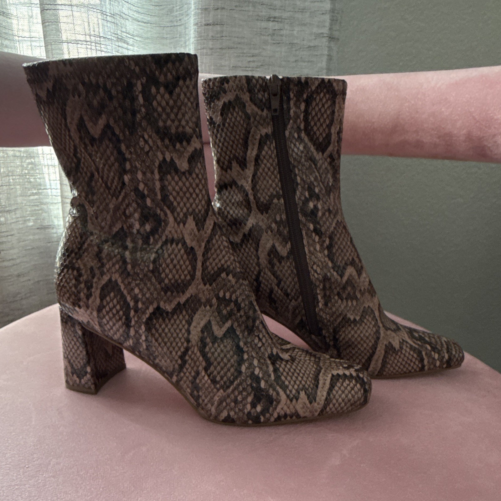 Steve Madden Womens Ankle Boot Black/Brown Snakeskin Zip Square Toe 8 EU38