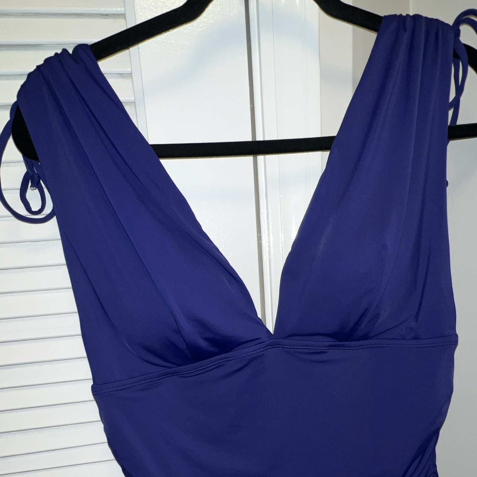 MAEVIER Blue Solid Ruched One-Piece Swimsuit Wide Tie Straps Women’s