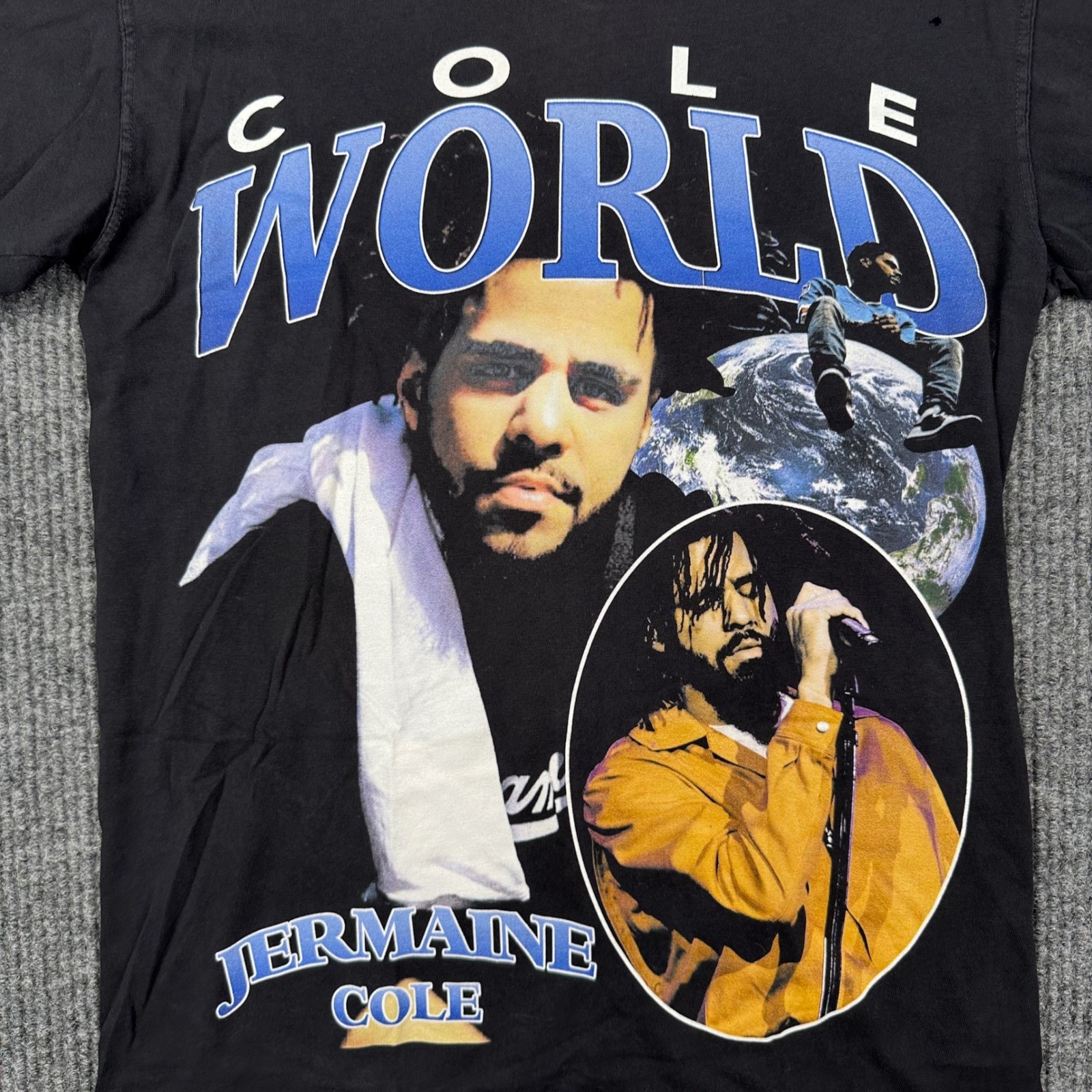 J Cole World Graphic T-Shirt Faded Black Mens Small Rap Hip Hop Music Tee