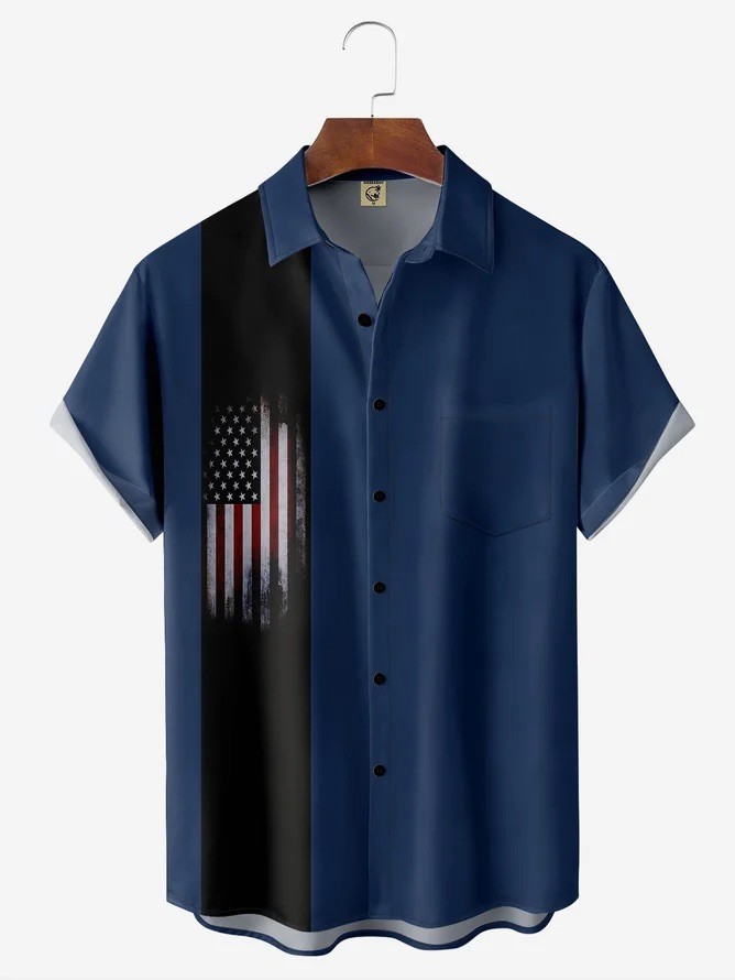 American Flag Chest Pocket Bowling Shirt