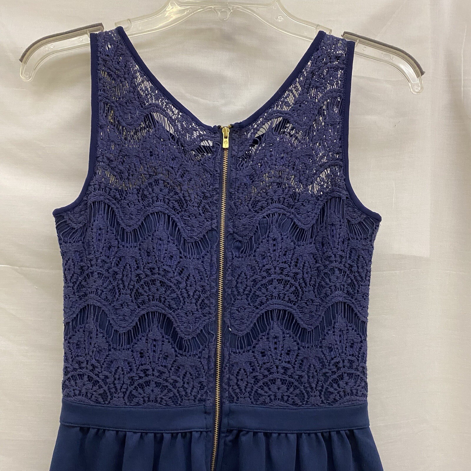 Lilly Pulitzer Womens Sz XS Rhea Navy Crochet Fit And Flare Sleeveless Dress