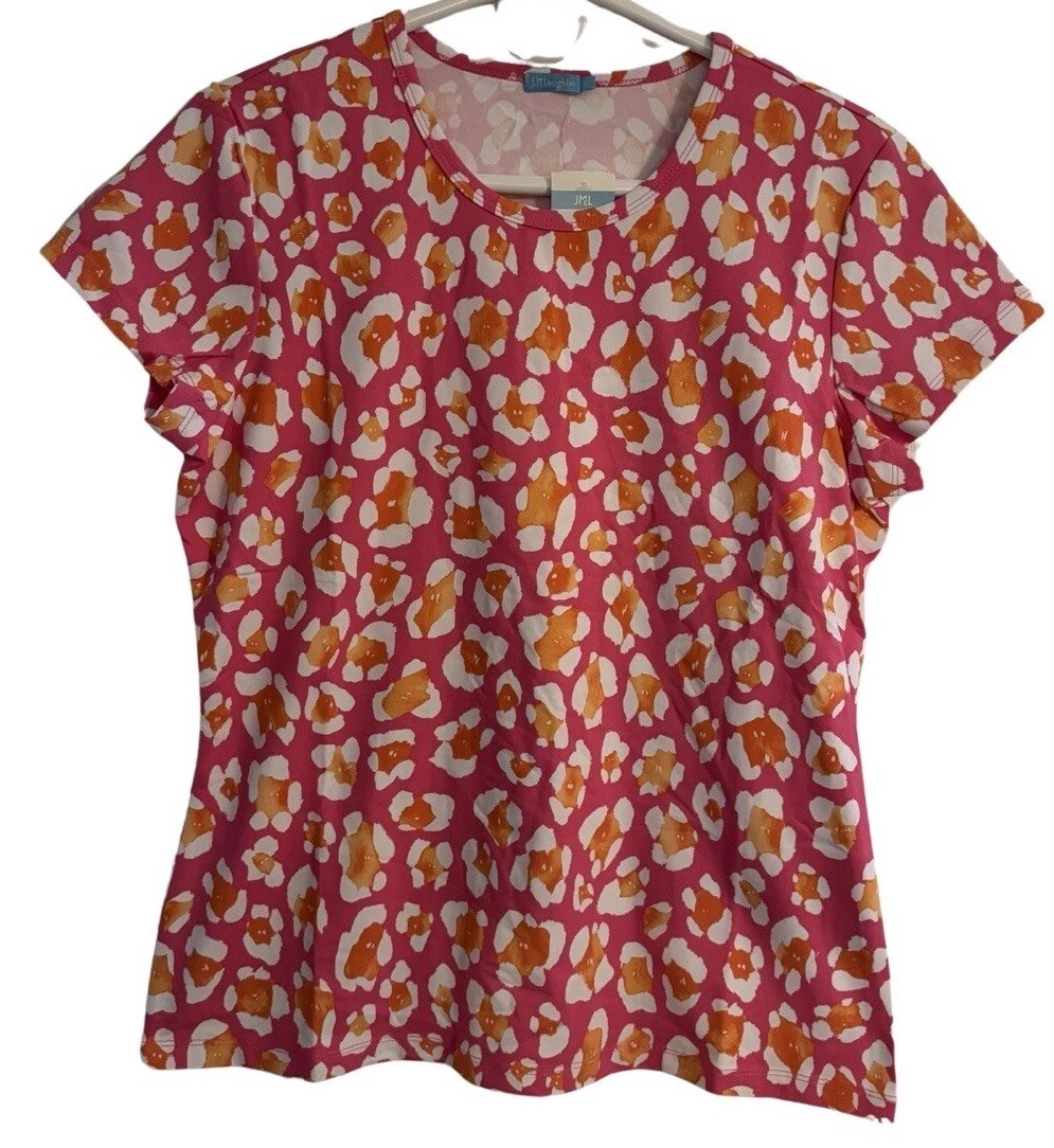 NWT $148 J. McLaughlin Pink Cap Signature Shirt Women LG Cool Wick Fabric Nylon