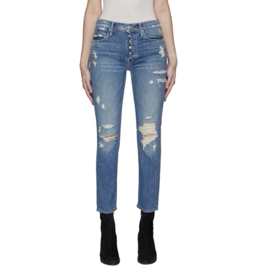 MOTHER Mid Rise Fly Cut Dazzler Ankle Jeans Size 26 Walking On Stones Distressed
