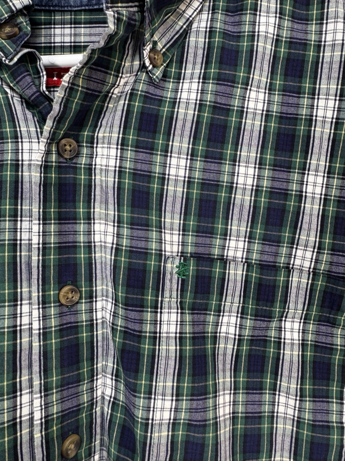 IZOD Men’s Plaid All-Over Button-Down Long Sleeve Shirt Blue Green White Sz XXL