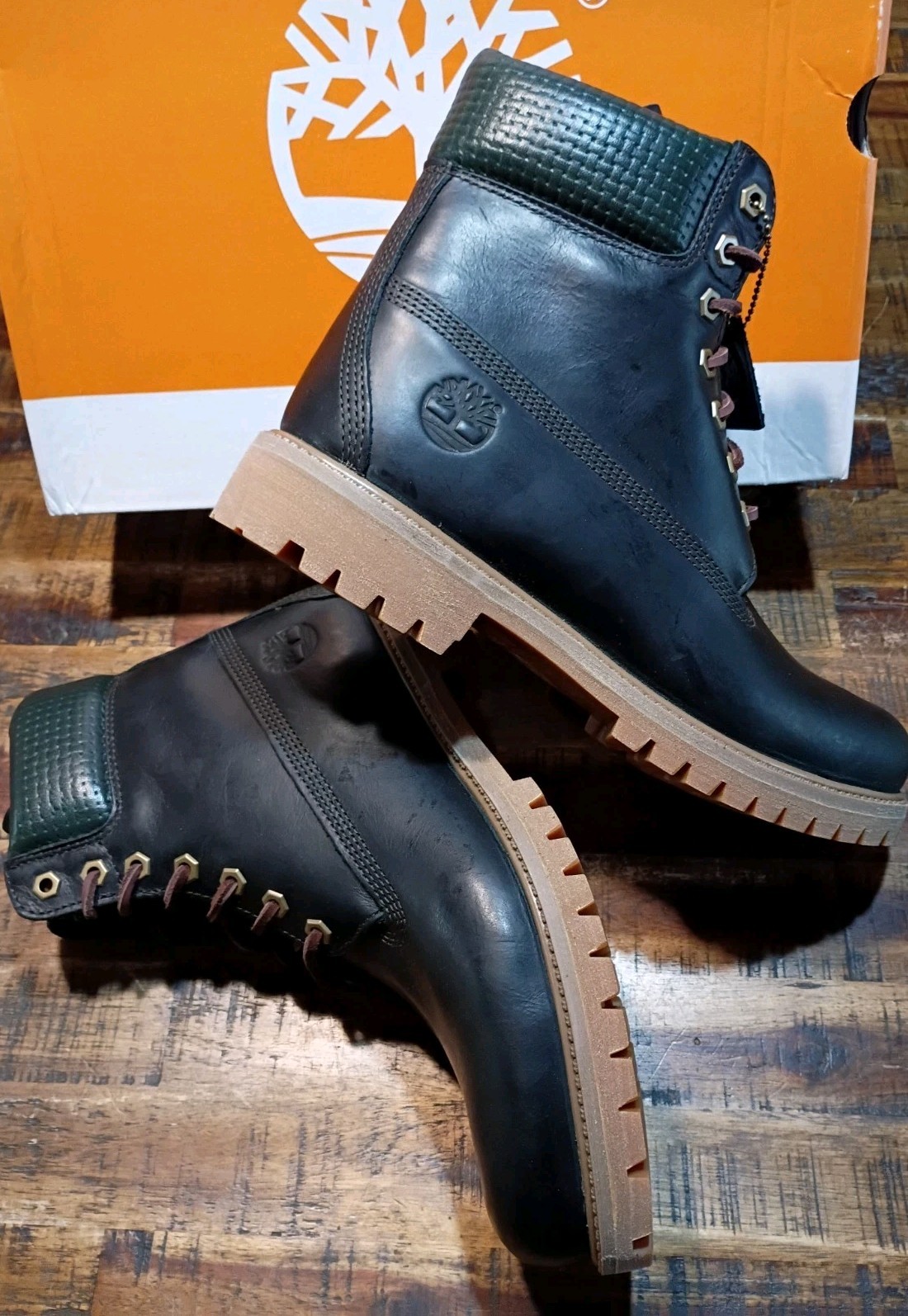 Mens Timberland Premium 6 Waterproof BOOTS Dk. GREEN FULL GRAIN LEATHER Sz 8.5