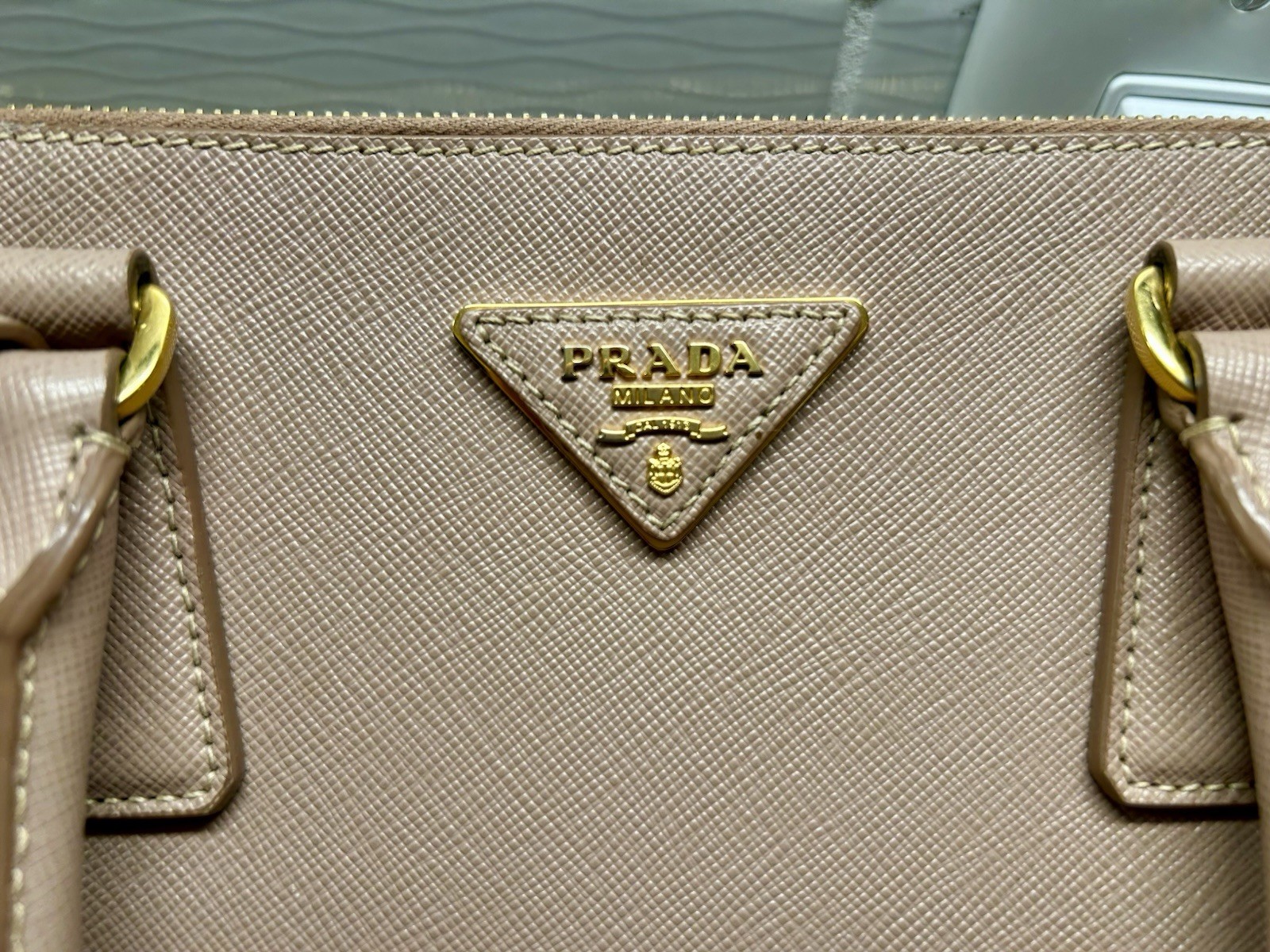 PRADA Pink Galleria Saffiano Leather Top Handle Bag w/ Adjustable Strap, Gold