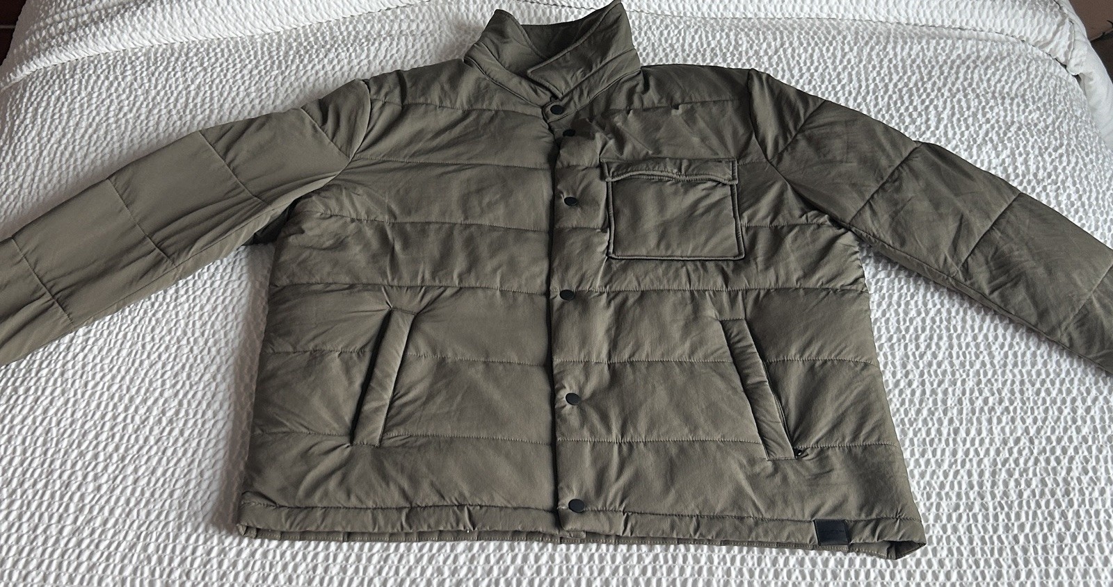 Michael Kors Men’s Quilted Puffer Jacket Olive Green Snap Button Size XL