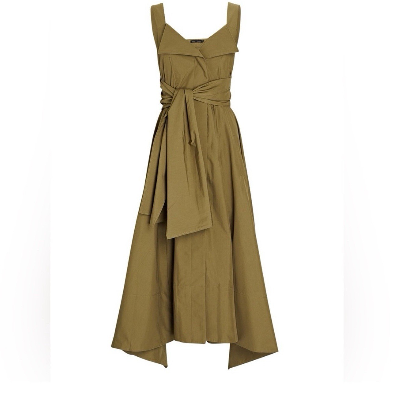NWT Proenza Schouler Poplin Tie Waist Midi Dress Olive Green Size 8 R2213007