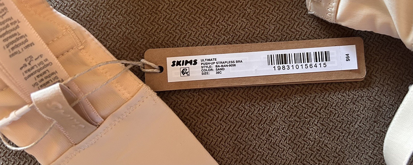 Skims Ultimate Push-Up Strapless Bra Sand color BA-BAN-9056 Womens 36C NWT