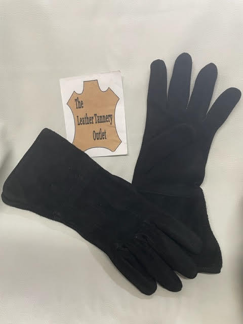 Mens Leather Gauntlets – Black, Suede, Unlined, Long arm cuff, Medieval, Biking