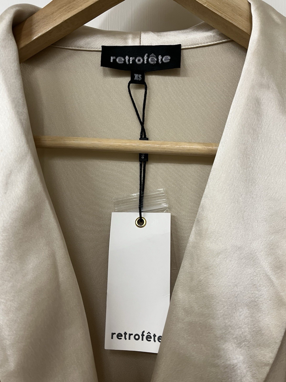 NWT Retrofete Hailey Champagne Long Sleeve Silk Blend Minidress XS