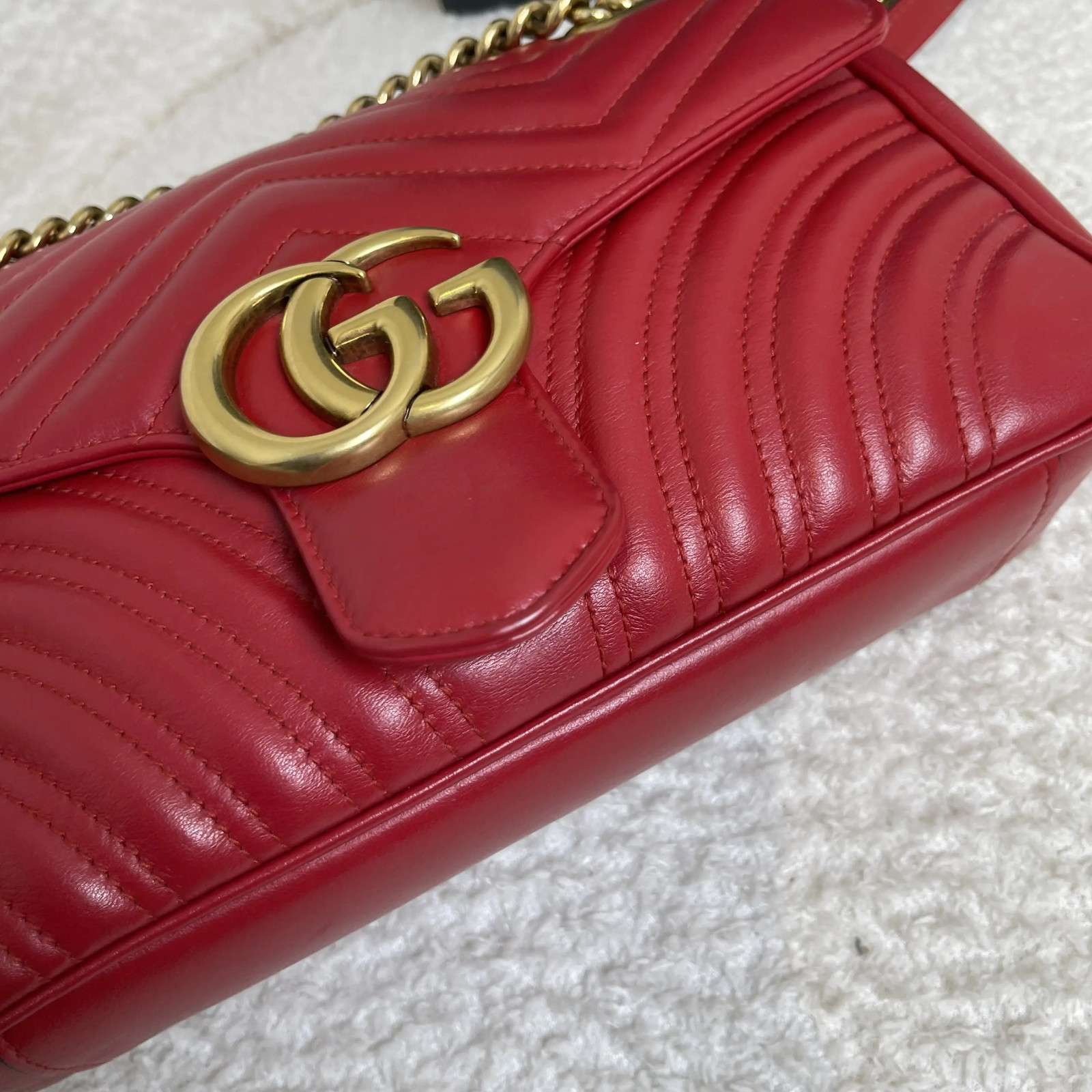 Gucci GG Marmont Red Leather Shoulder Bag Gold Hardware
