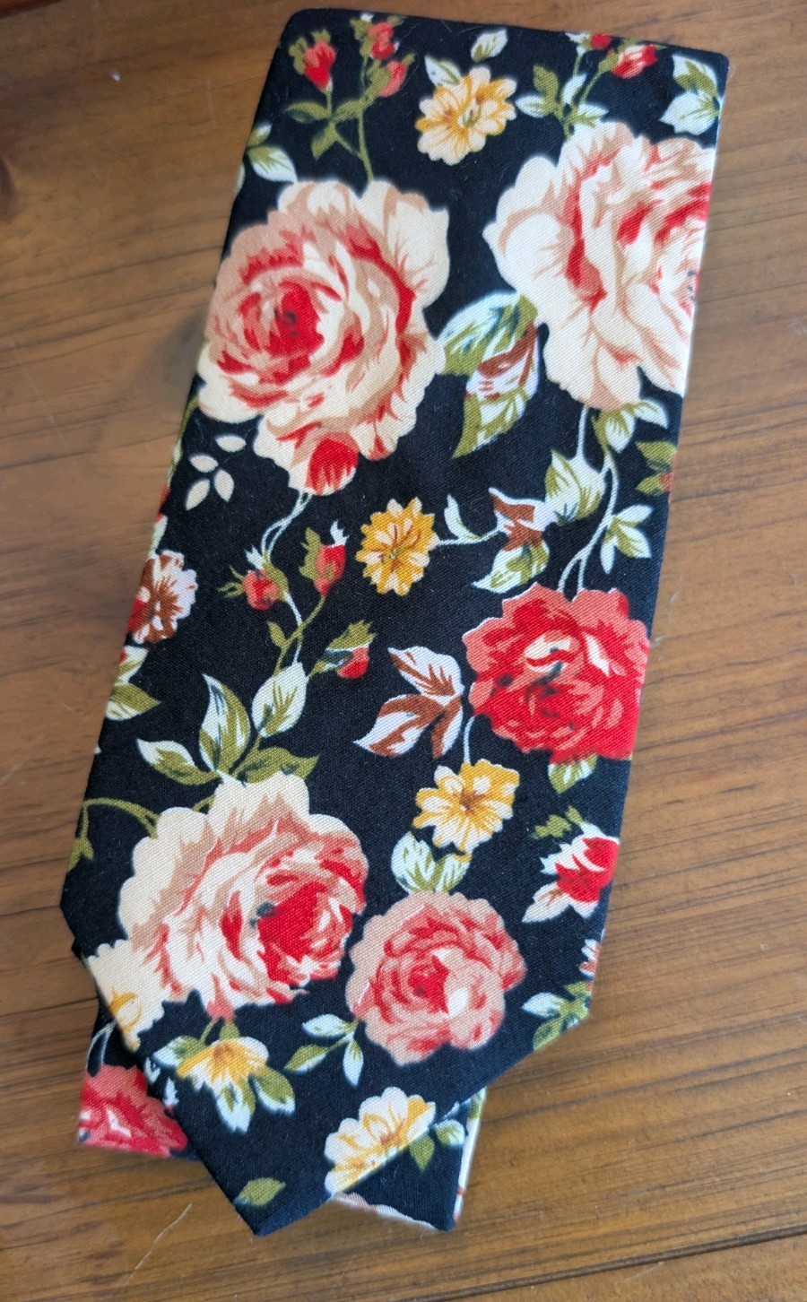Ties Men’s Black Cotton Floral Tie with Matching Hanky Necktie Wedding