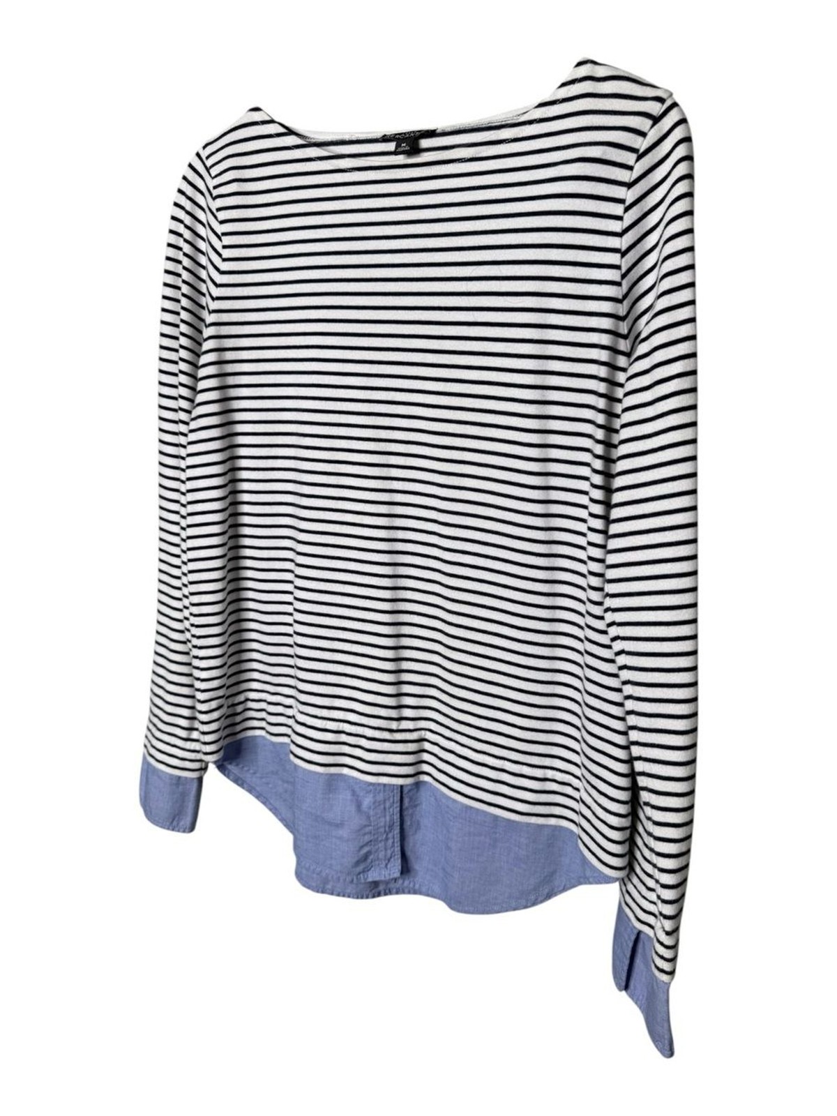 J. Crew Mercantile Striped Layered Hem Top Blue White M