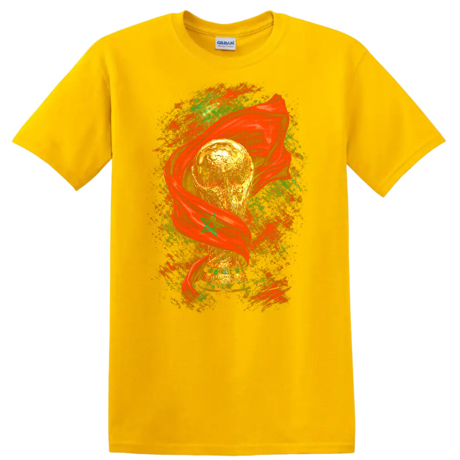 World Cup Trophy Morocco Flag T Shirt Soccer Fan Tee Sports Apparel