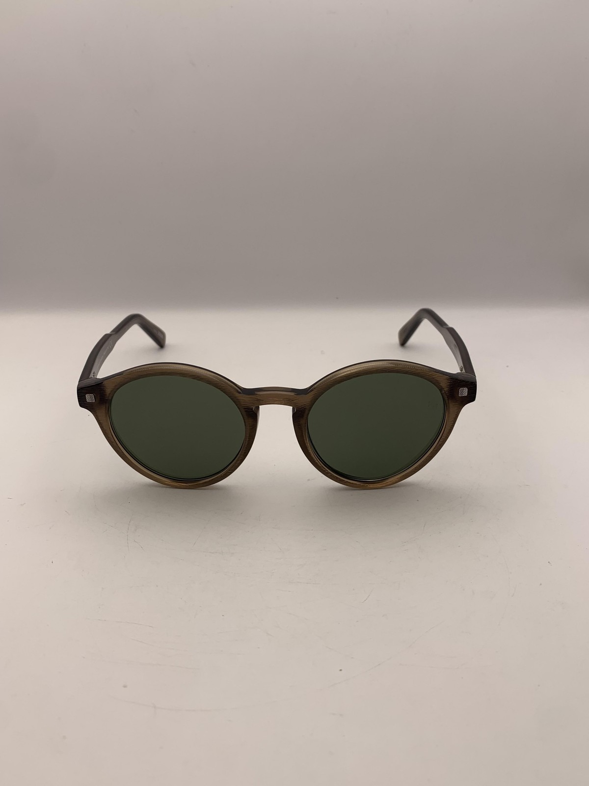 Ermenegildo Zegna Sunglasses Mens Round Brown Frame Green Lens Acetate EZ 0063