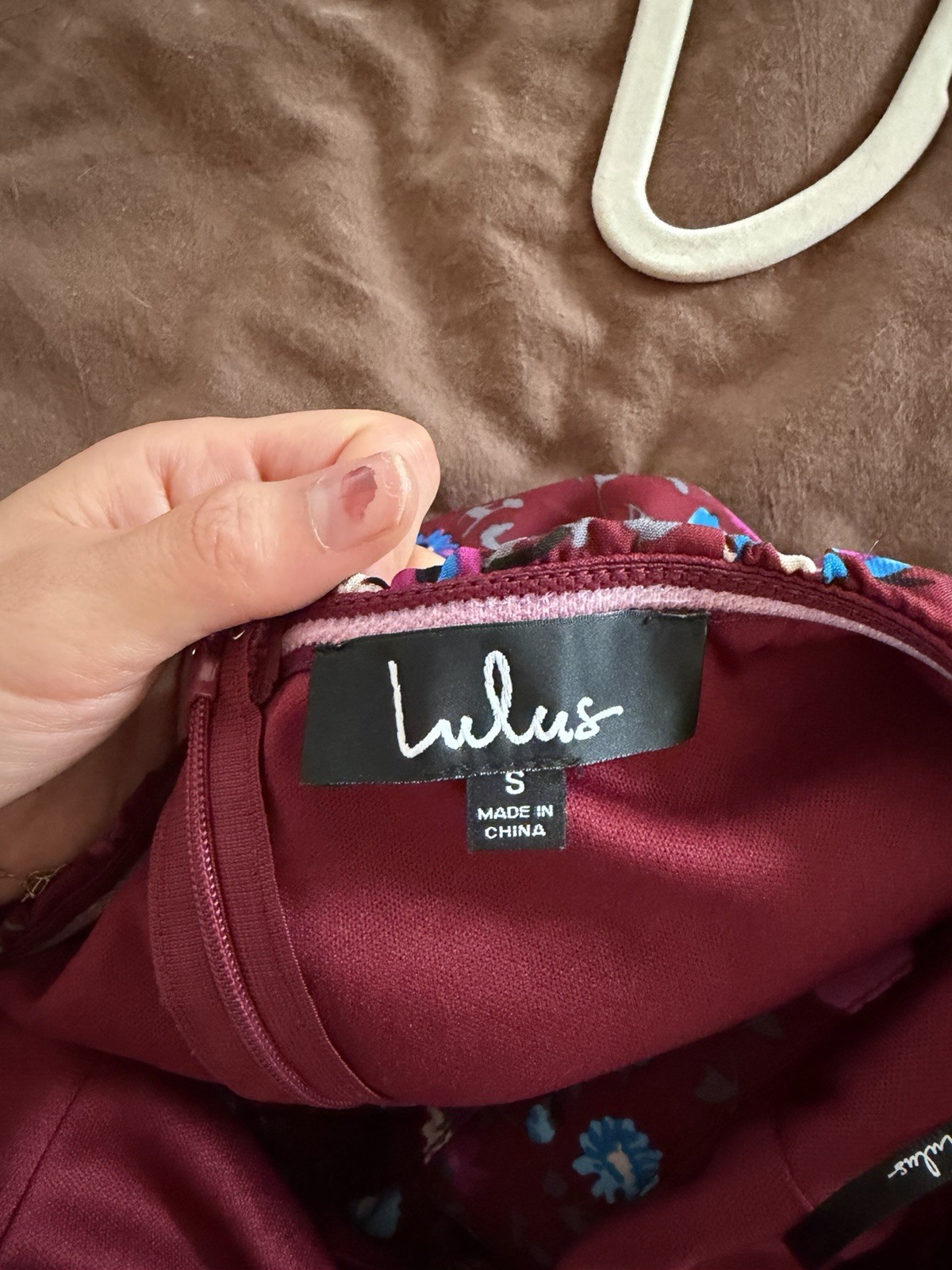 Lulus Burgundy Floral Strapless Bow Mini Dress – Size Small