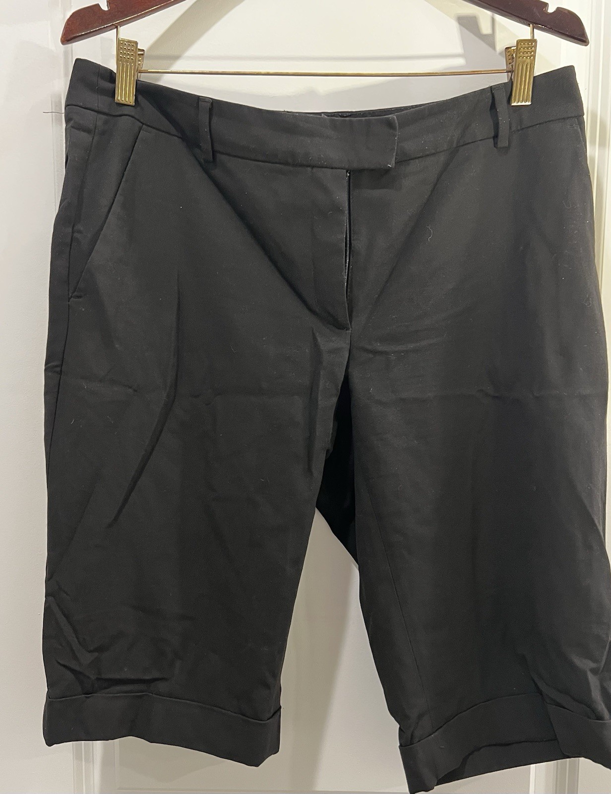 Black Bermuda Shorts Cuffed Hem Chino Walking Shorts Size 12 Career Casual