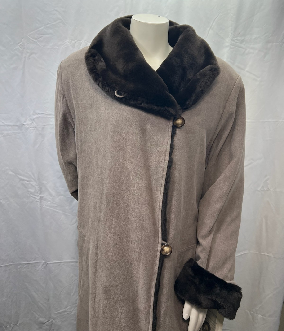 Bernando Fashion Coat Womens Size Large Brown Pockets Faux Sued New