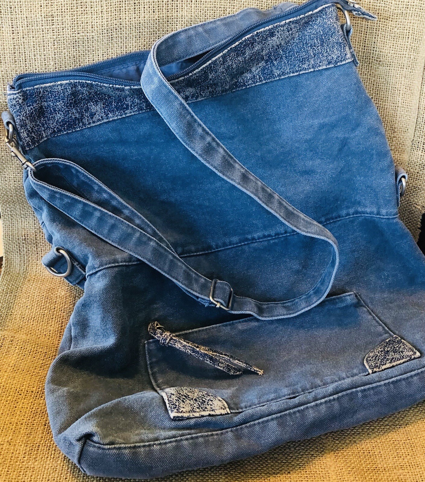 Denim Canvas Shoulderbag Blue Large or crossbody pockets Sturdy