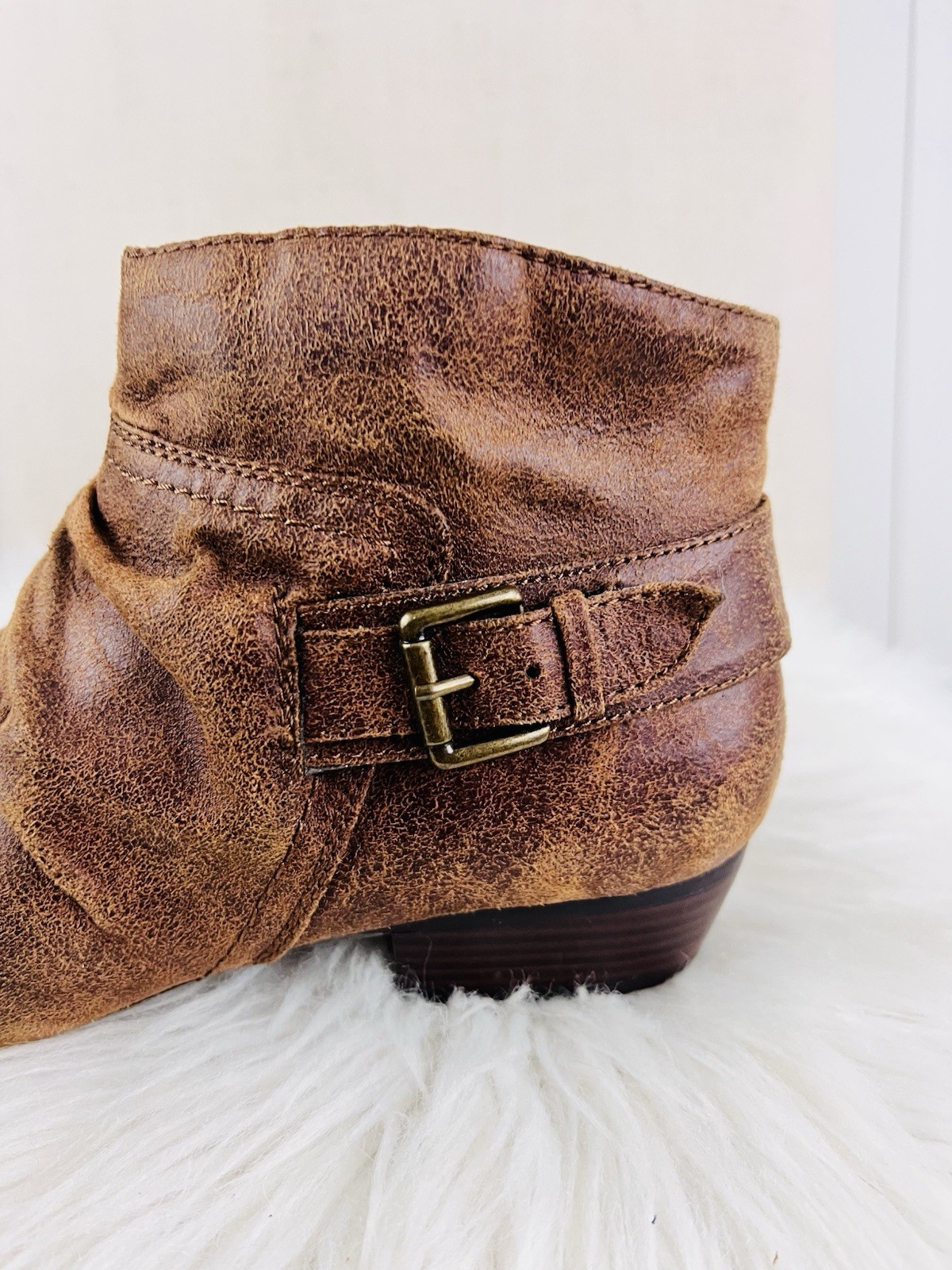 Kim Rogers Terry Brown Ankle Boots Slouched Ruched Buckled Booties 8.5M