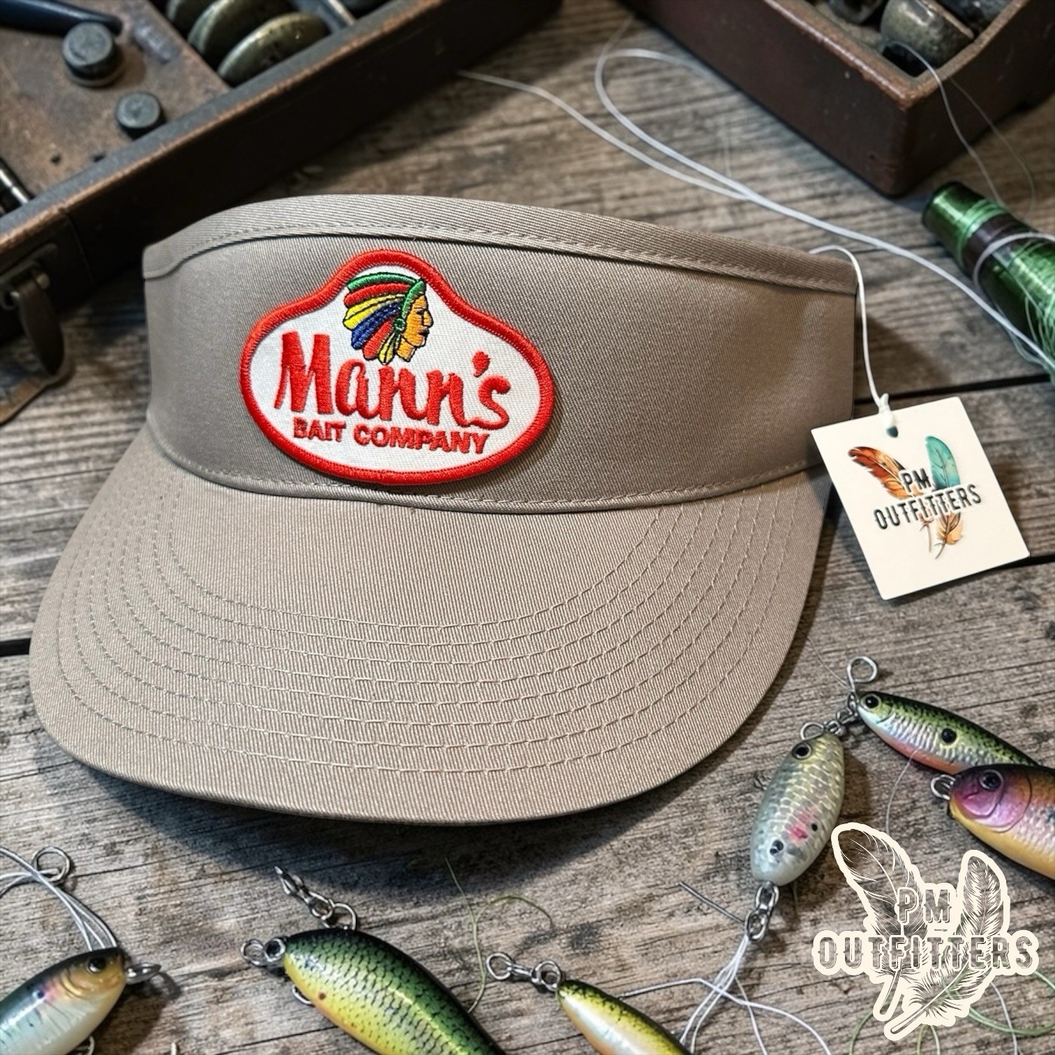 Mann’s Bait Company Visor Decky Gray Retro Patch High Crown Fishing Lures