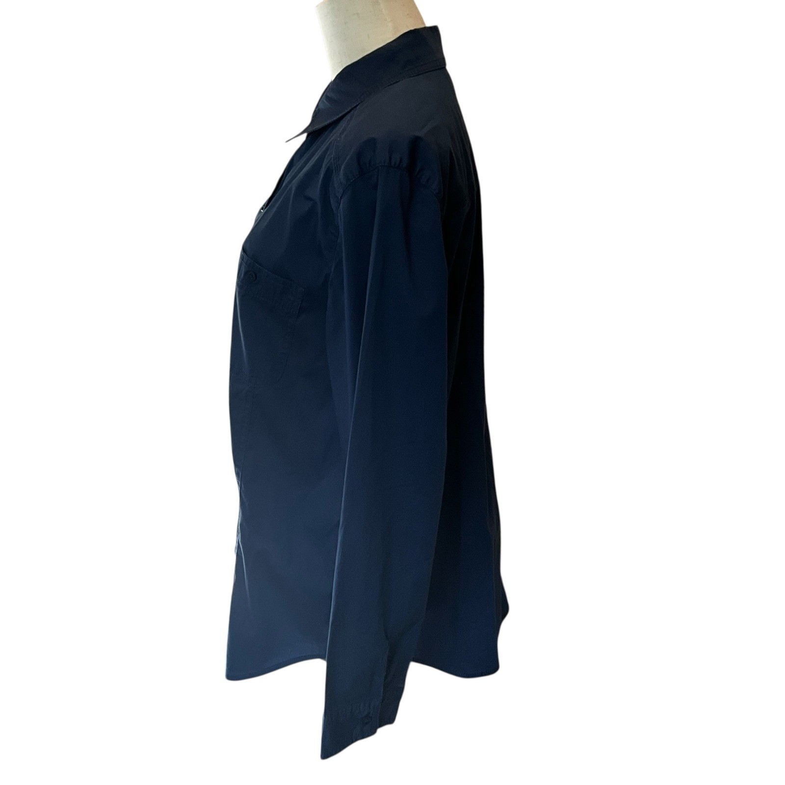 Chicos Size 2 Navy Blue Button Down Long Sleeve Top Shirt Womens