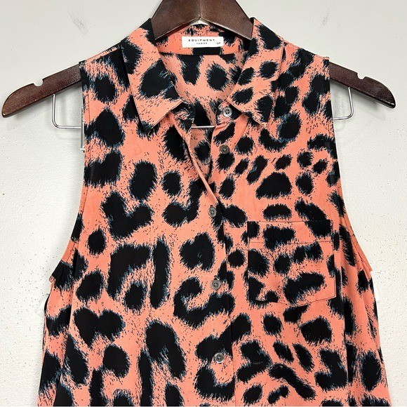 Equipment Tegan Sleeveless Shirt Dress Women’s Size S Button Front Leopard Print