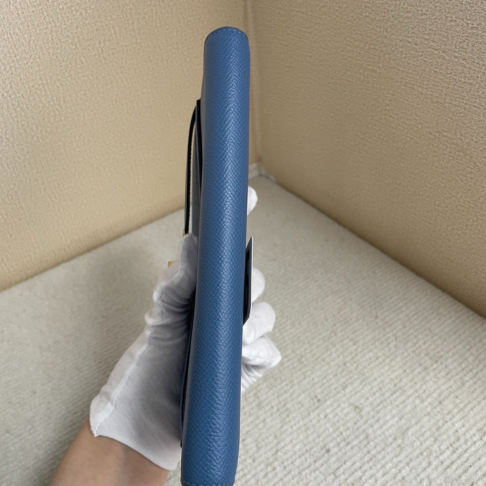 Hermes Kelly Long Blue Epsom Silver Clutch Wallet