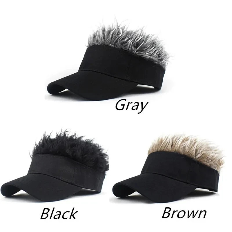 Mens Baseball Golf Hat Cap Sun Visor Wig Hat With Fake Flair Hair Outdoor Sports