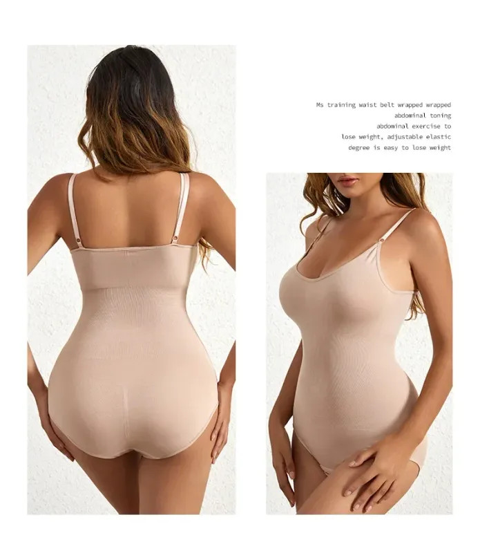 1 Piece Solid Seamless Brief Shaping Shapewear Bodysuit, Tummy Control Butt