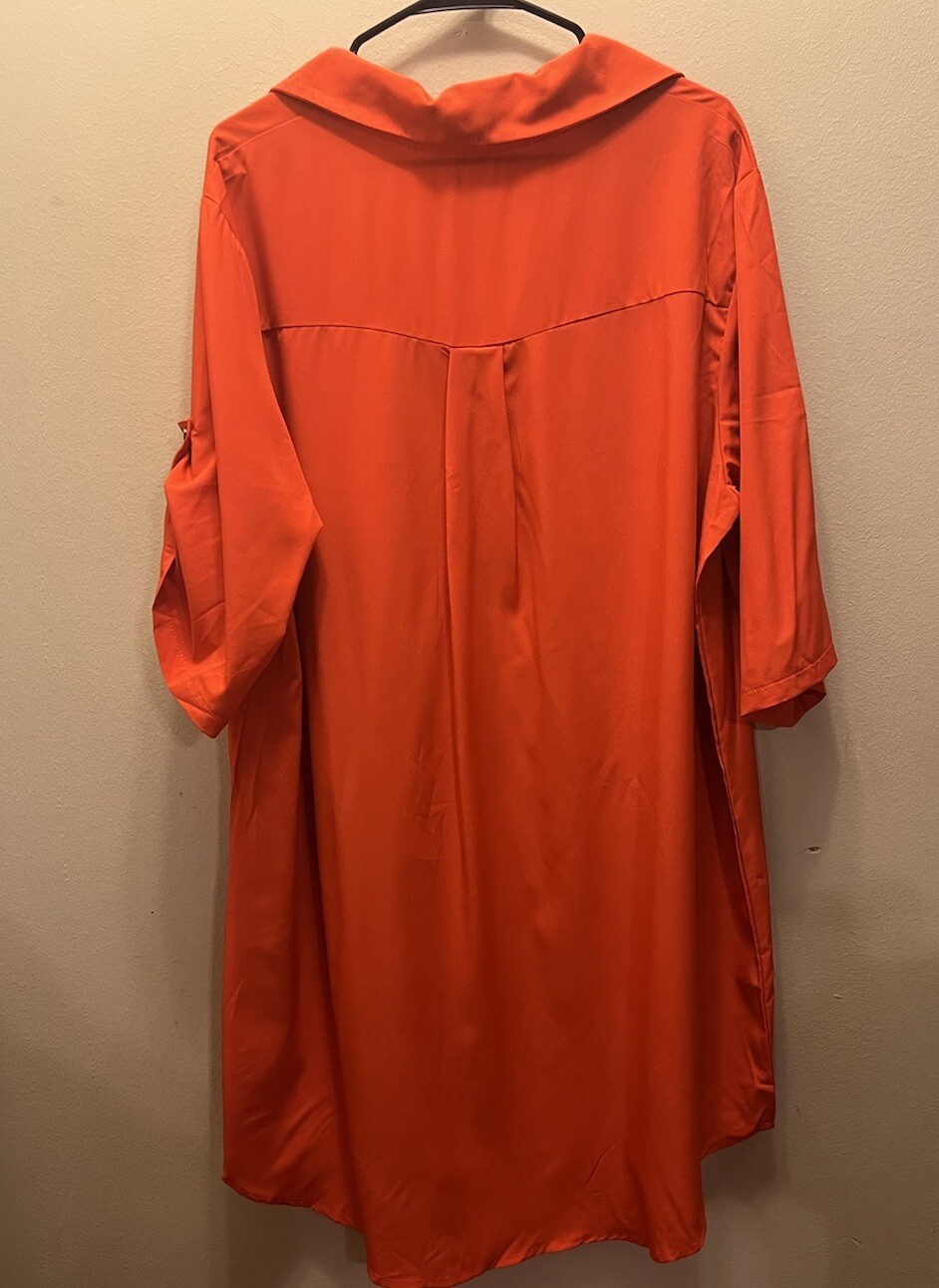 SHEIN Orange Plus Turn-Down Collar Half Sleeve Button Front Mid-Length Dress 3XL