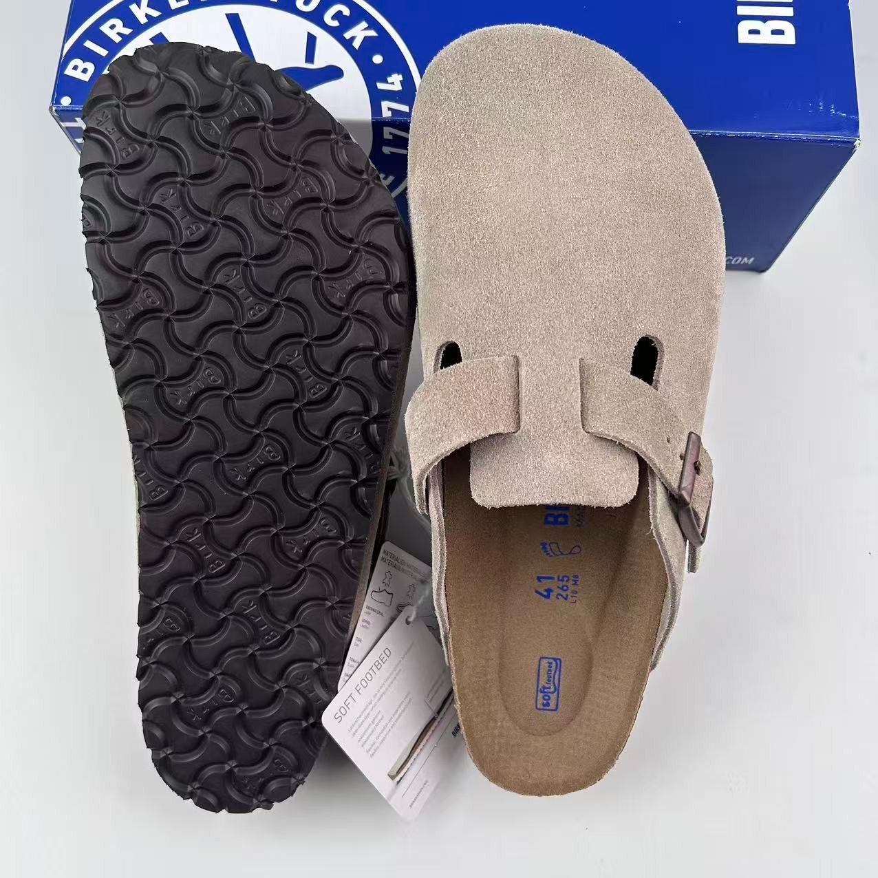 Birkenstock Boston Soft Footbed Taupe Suede Leather Unisex Shoes Clogs EU37-45