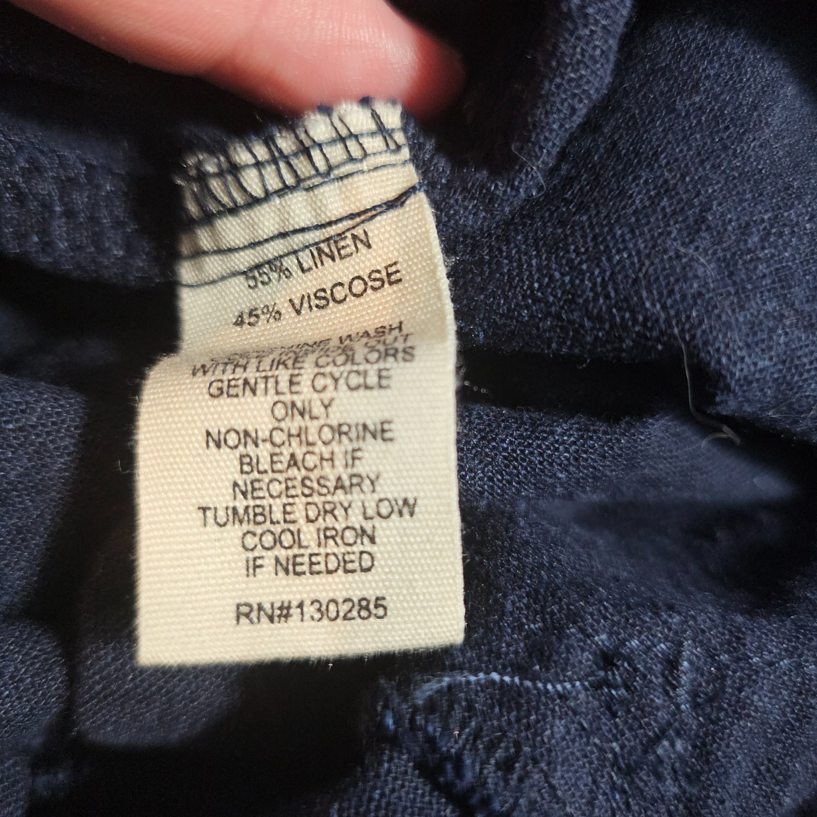 Per Se Pants Linen Viscose Pull On Drawstring Navy Blue Size L Comfort