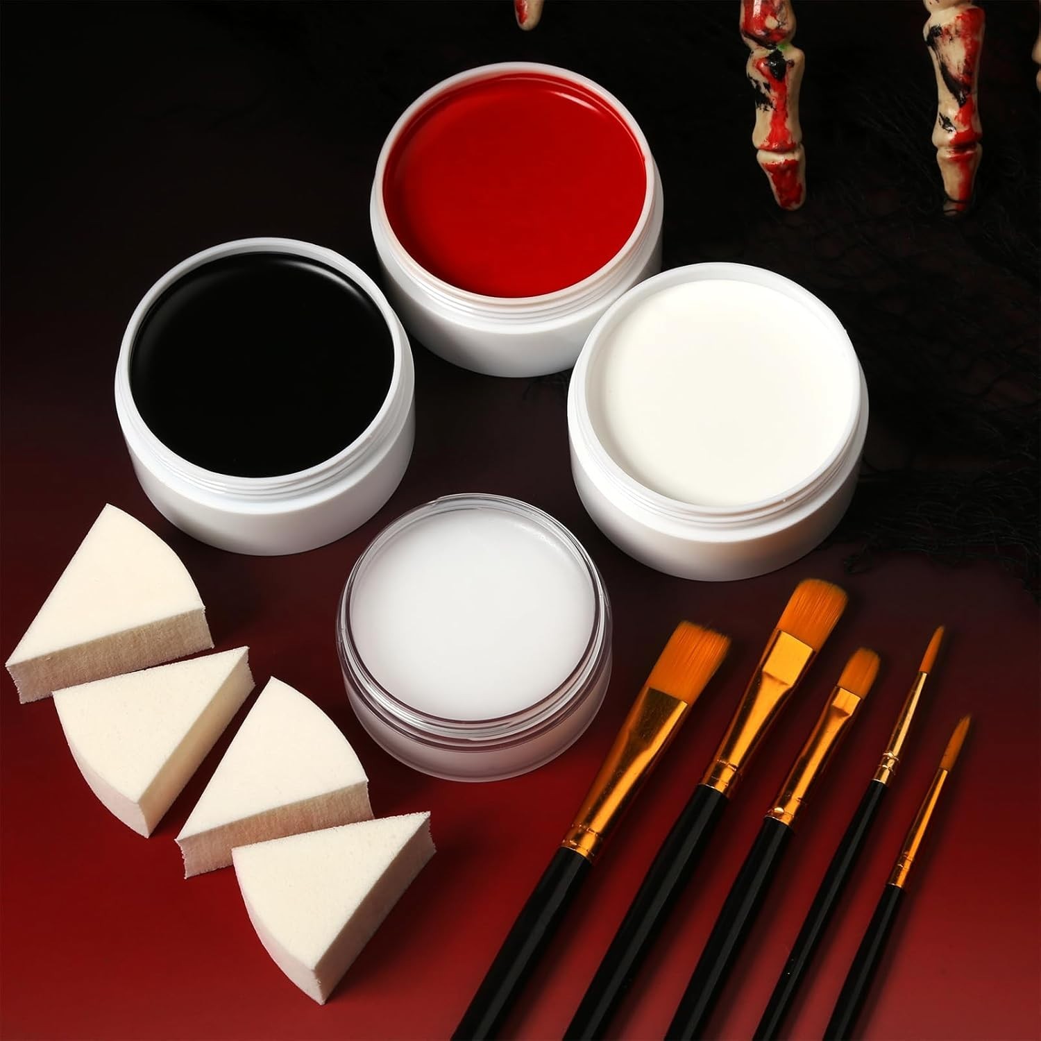 Black White Red Face Paint Kit – Large 50g Oil-Based Grease Makeup Set with Re