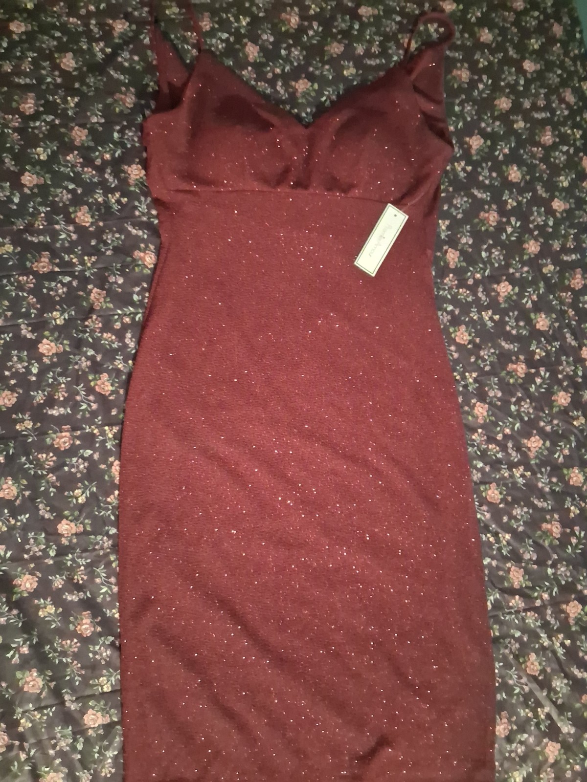 Premier Amour Burgundy Glitter Slip Bodycon Cowl Neck Long Dress size 8