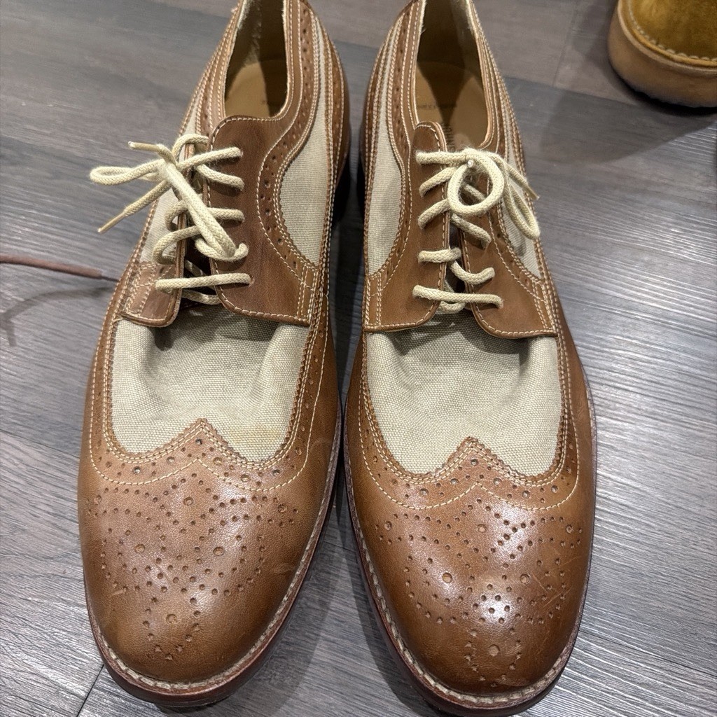 Johnston & Murphy Men’s Brown Beige Leather Wingtip Brogue Oxford Round Toe 13