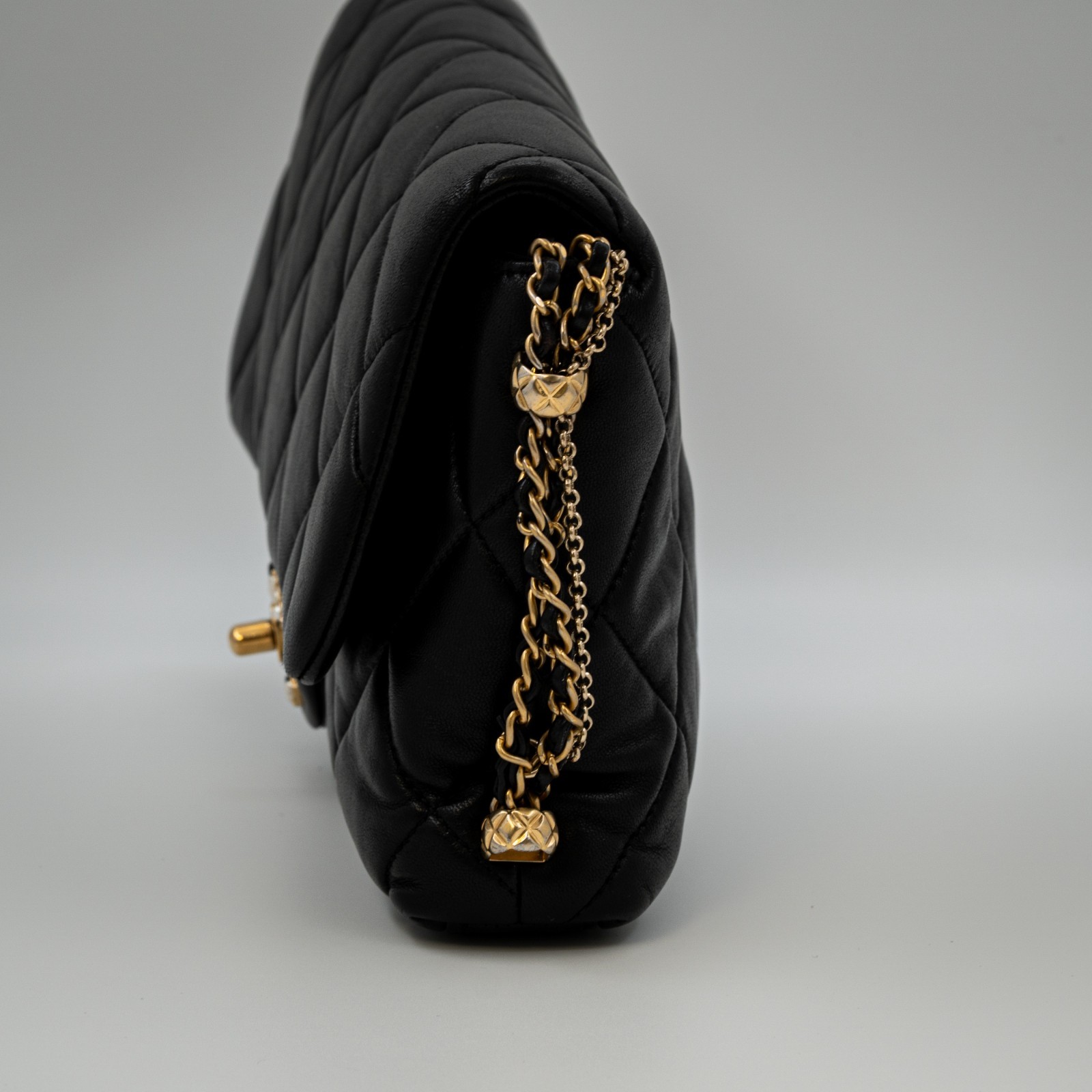 CHANEL 19 SMALL FLAP BAG BLACK LAMBSKIN TRI- COLOR HARDWARE