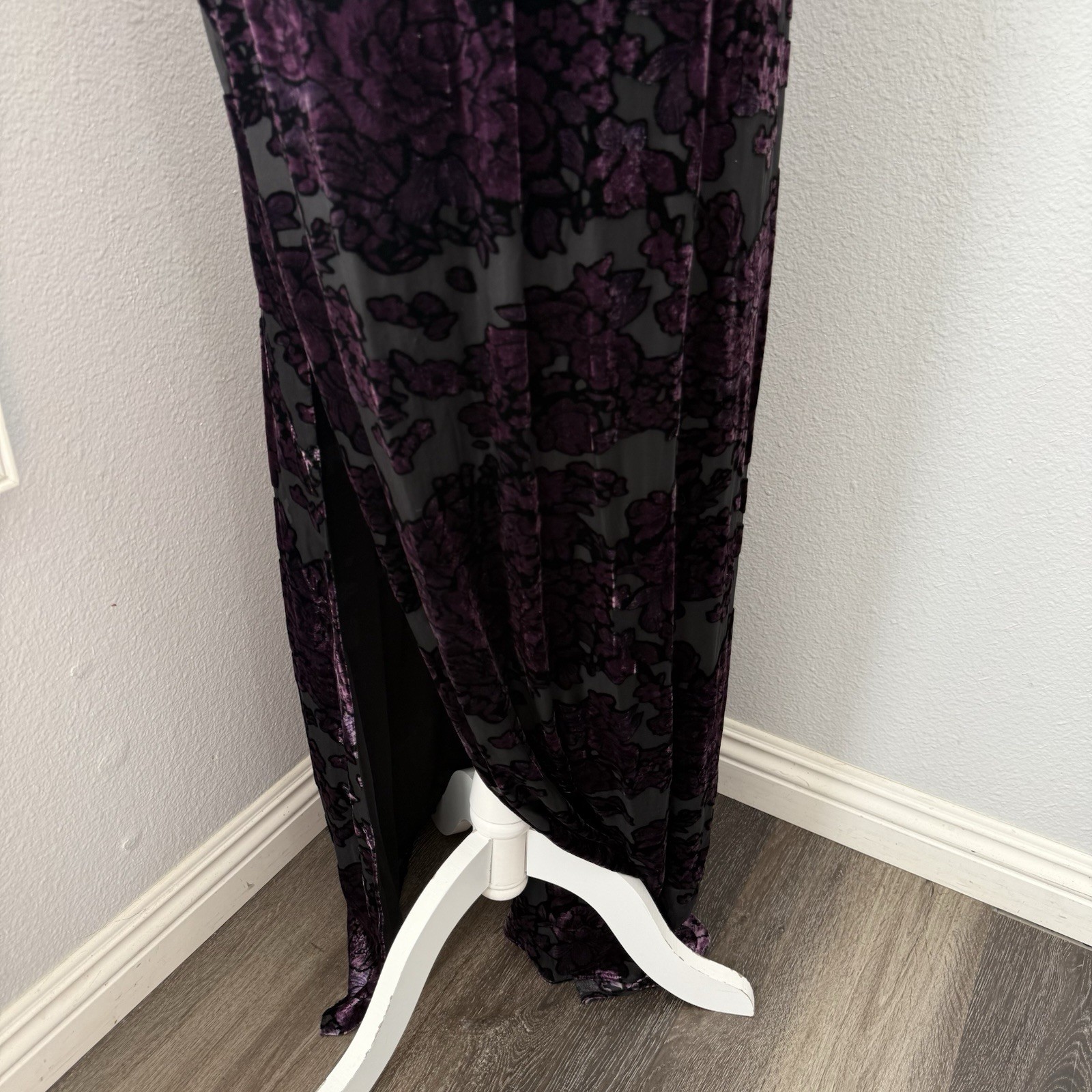 Aidan Mattox Purple Burnout Velvet Maxi Dress Gown Whimsigoth Gothic 4 Vtg
