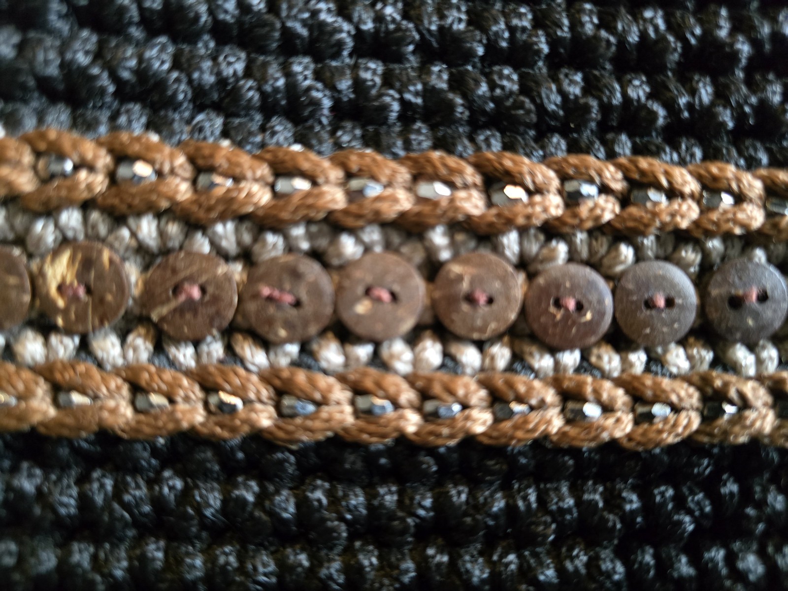 Vnt 90s Boho Macrame/Crochet Purse Coconut Shell Buttons Teddy Bear Int. – EUC